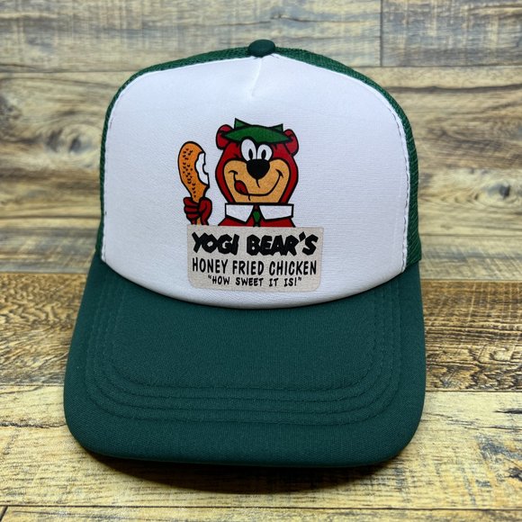 Yogi Bear's Honey Fried Chicken Mens Trucker Hat Green Snapback 60s Defunct Cap - Picture 2 of 8